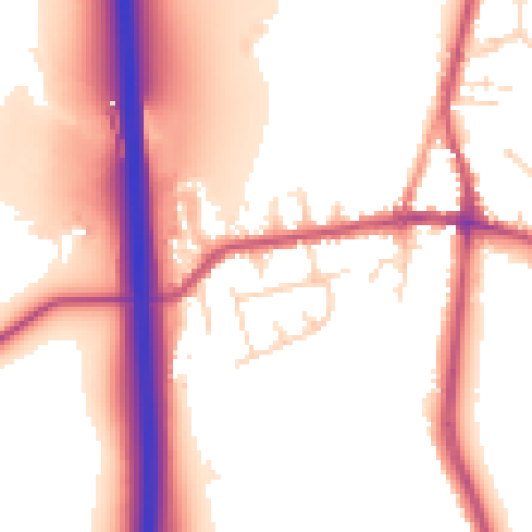 Daytime road noise heatmap for DE55 1DE
