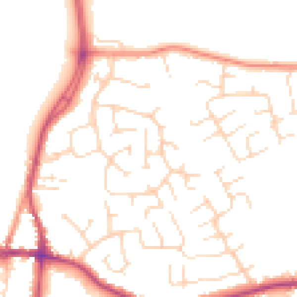 Daytime road noise heatmap for DE55 1DT
