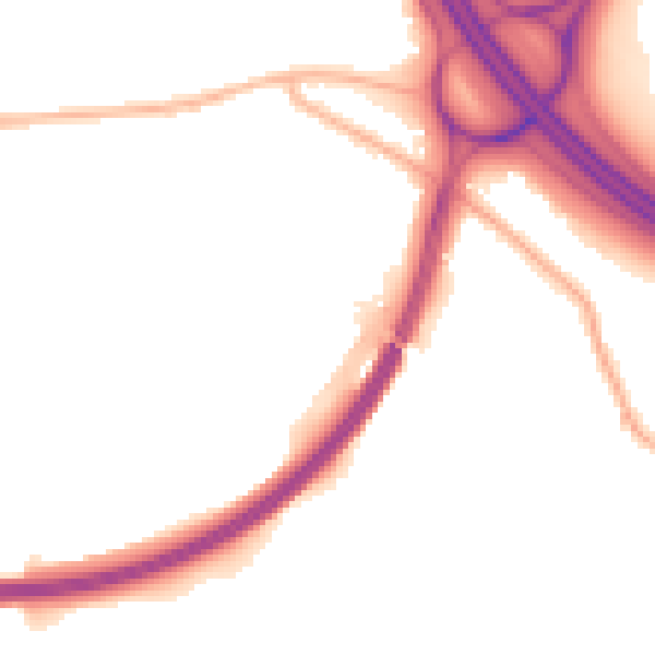 Night-time road noise heatmap for DE55 3AW