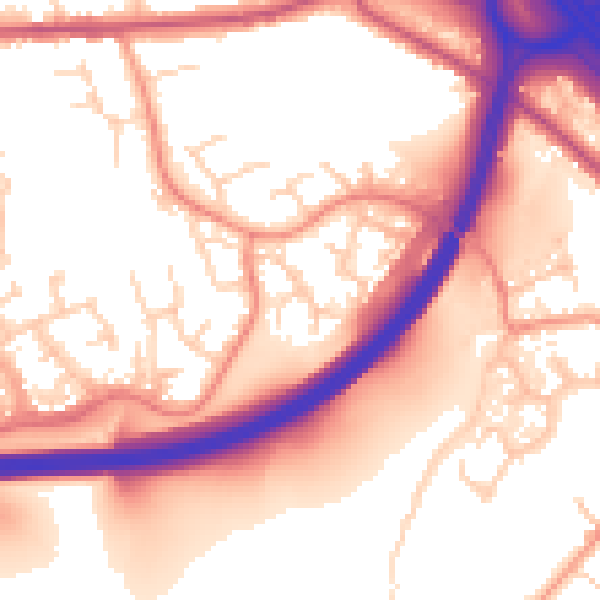 Daytime road noise heatmap for DE55 3BQ