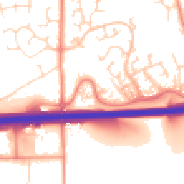 Daytime road noise heatmap for DE55 3NU