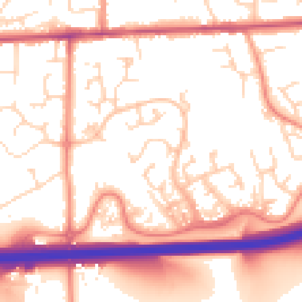 Daytime road noise heatmap for DE55 3NW