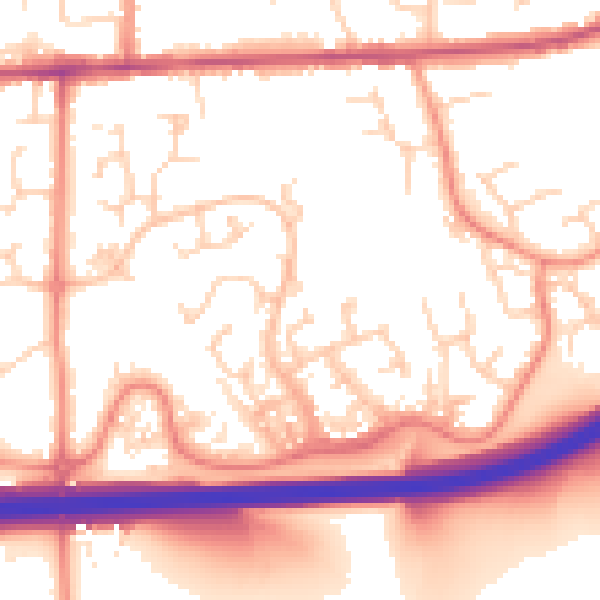 Daytime road noise heatmap for DE55 3NY