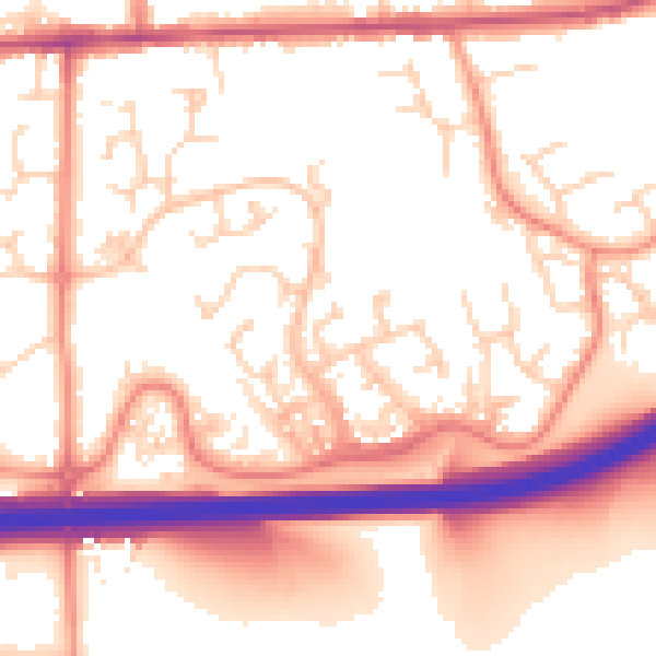 Daytime road noise heatmap for DE55 3NZ