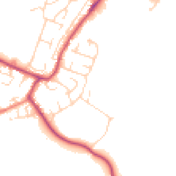Daytime road noise heatmap for DE55 5QS