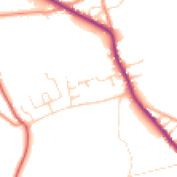 Daytime road noise heatmap for DE55 6NE