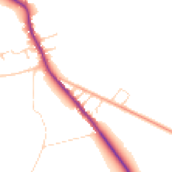 Daytime road noise heatmap for DE55 6NZ