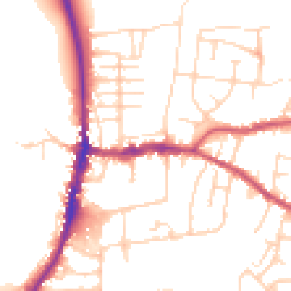 Daytime road noise heatmap for DE55 7DP