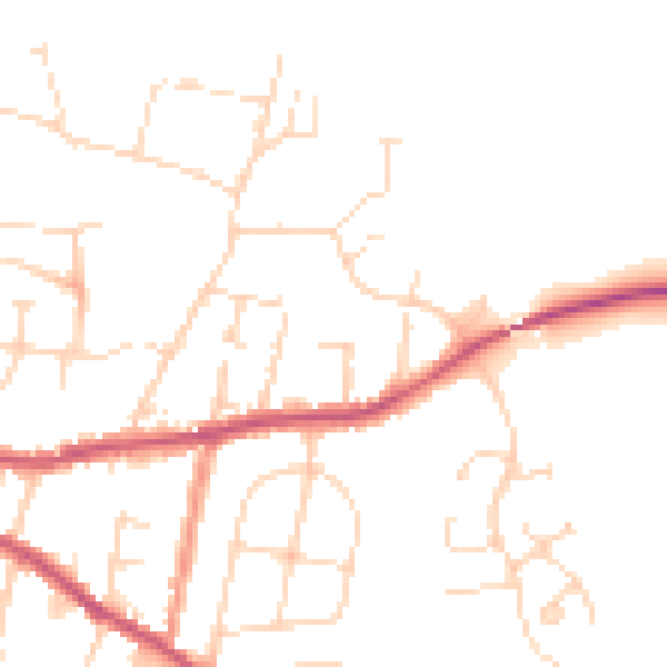 Daytime road noise heatmap for DE55 7FJ