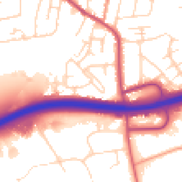 Daytime road noise heatmap for DE55 7FX