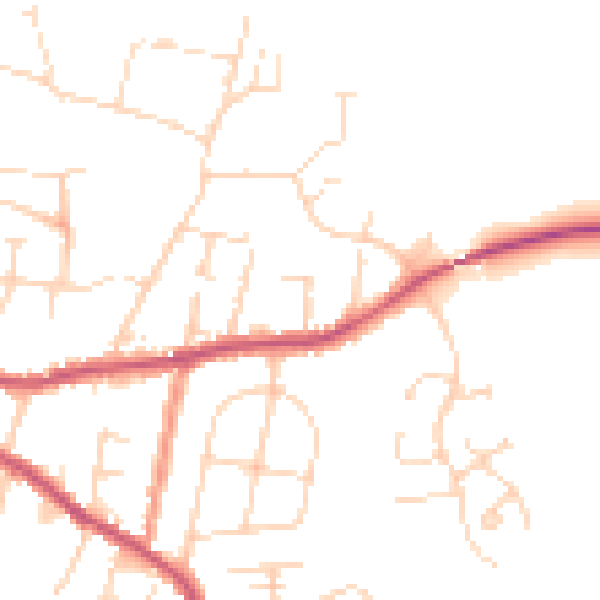 Daytime road noise heatmap for DE55 7JU