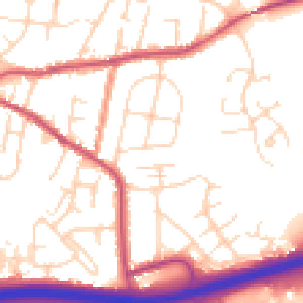 Daytime road noise heatmap for DE55 7JZ