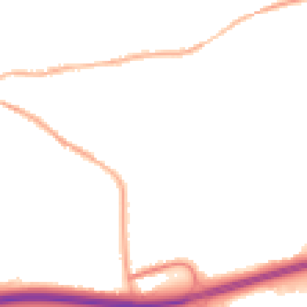 Night-time road noise heatmap for DE55 7JZ