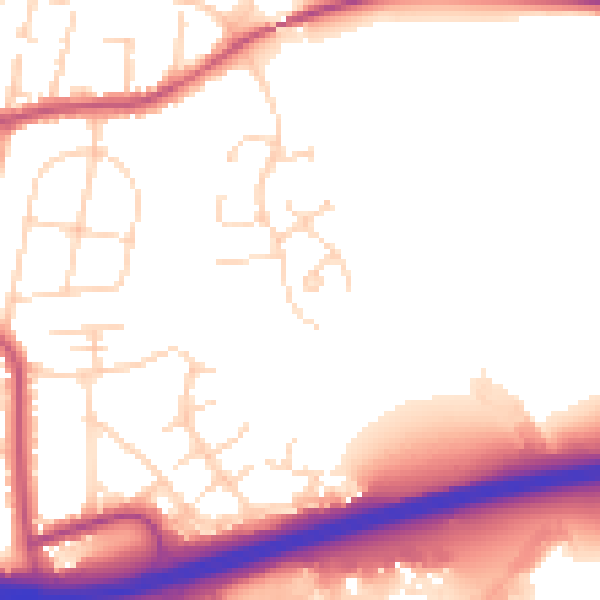 Daytime road noise heatmap for DE55 7QQ
