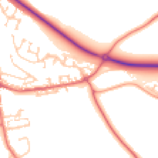 Daytime road noise heatmap for DL2 1DQ