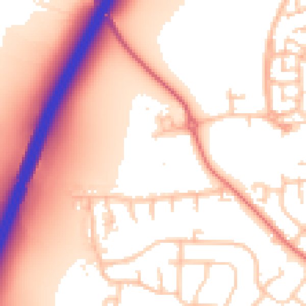 Daytime road noise heatmap for DL2 2WQ