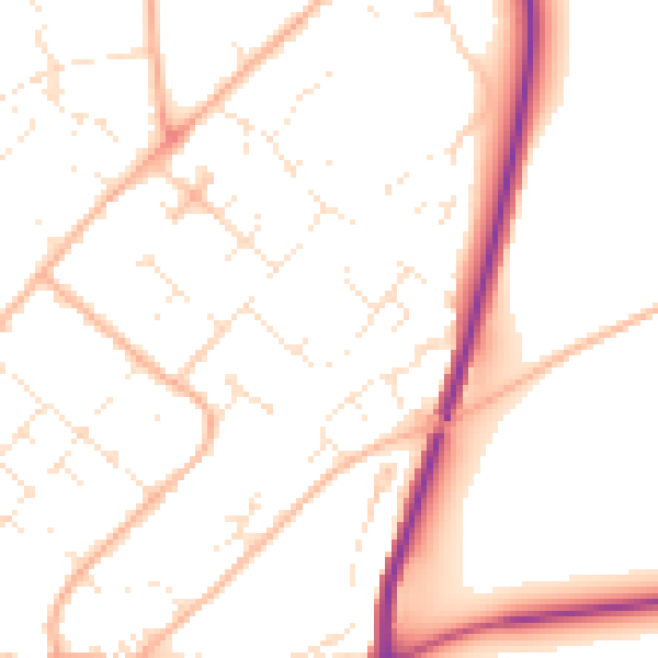 Daytime road noise heatmap for DT11 7NU