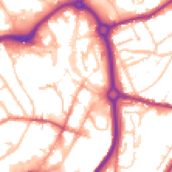 Daytime road noise heatmap for DY10 1AU