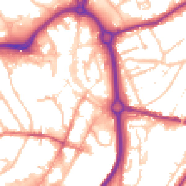Daytime road noise heatmap for DY10 1EW