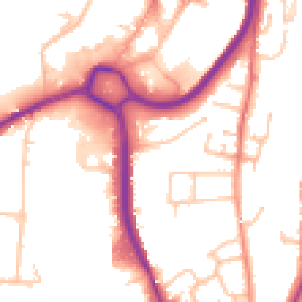 Daytime road noise heatmap for DY10 1LE