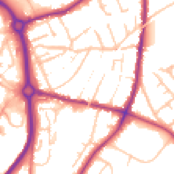 Daytime road noise heatmap for DY10 1SW