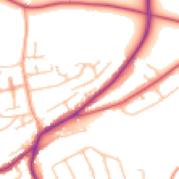 Daytime road noise heatmap for DY10 2UQ
