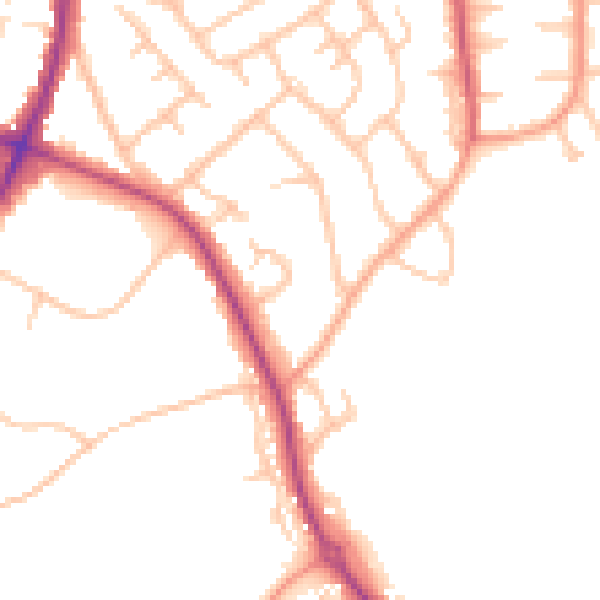 Daytime road noise heatmap for DY10 3EW