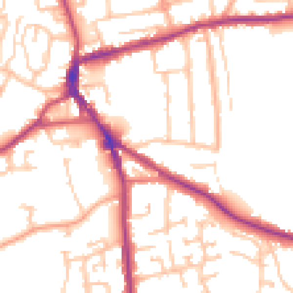 Daytime road noise heatmap for DY3 1HH