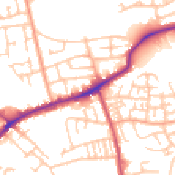 Daytime road noise heatmap for DY4 9JE