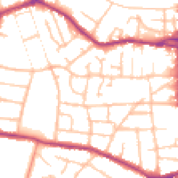 Daytime road noise heatmap for DY8 3UZ