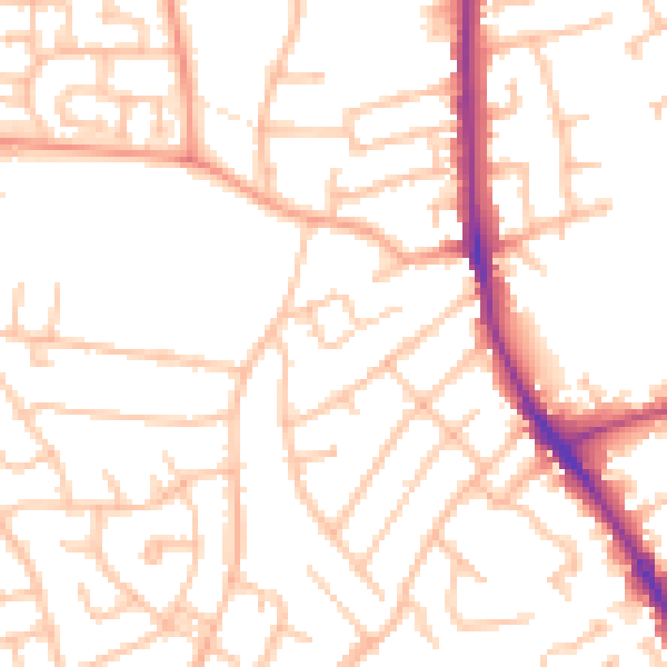 Daytime road noise heatmap for DY8 5BW