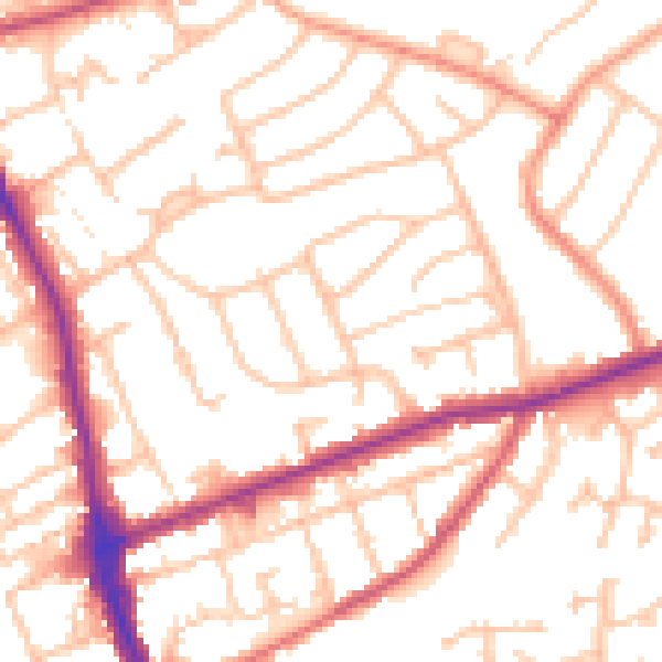 Daytime road noise heatmap for DY8 5XN