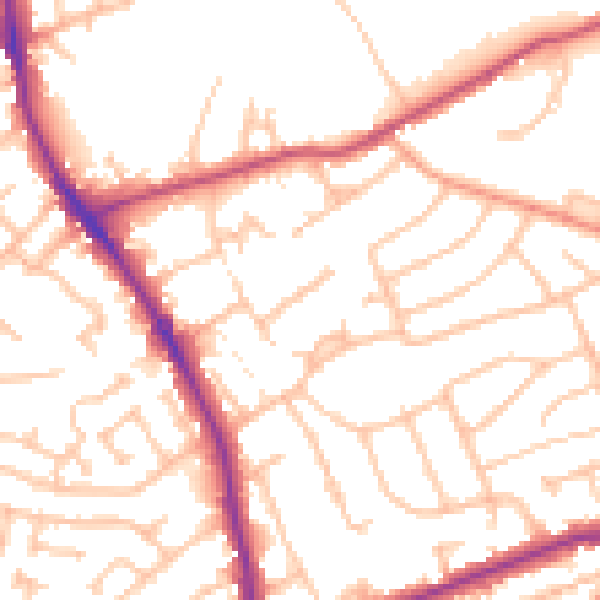 Daytime road noise heatmap for DY8 5YP