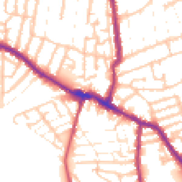 Daytime road noise heatmap for E13 0BA