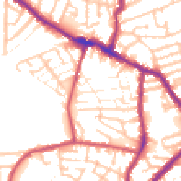 Daytime road noise heatmap for E13 0DD