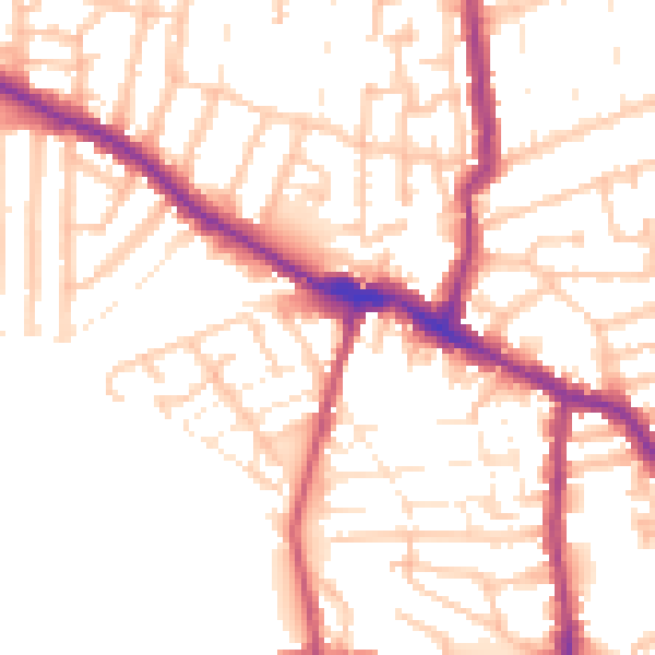 Daytime road noise heatmap for E13 0DJ