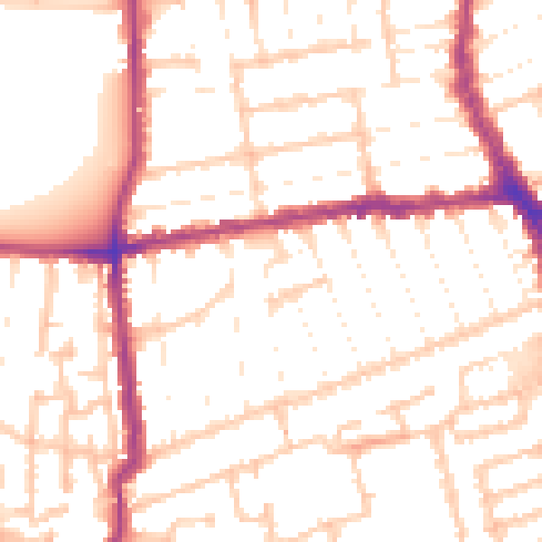 Daytime road noise heatmap for E13 0QB