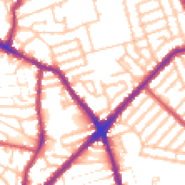 Daytime road noise heatmap for E13 9DT