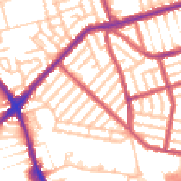 Daytime road noise heatmap for E13 9NP