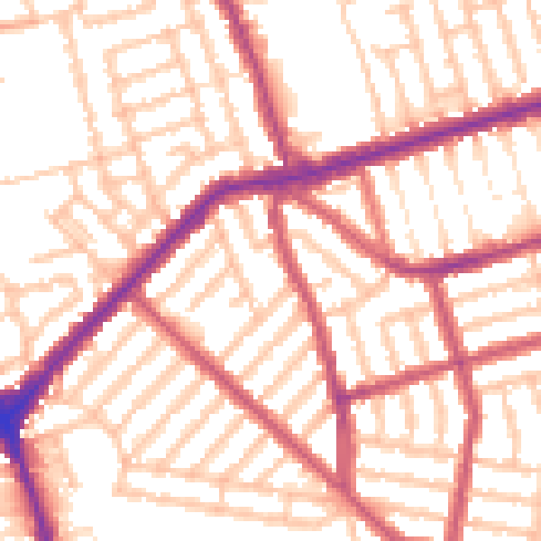 Daytime road noise heatmap for E13 9PP