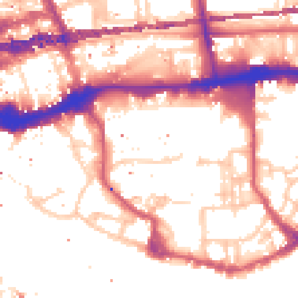 Daytime road noise heatmap for E1W 2JU