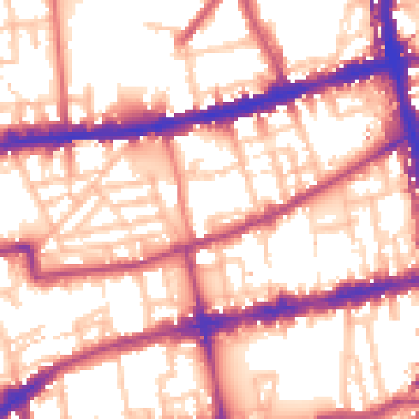 Daytime road noise heatmap for E2 7AQ