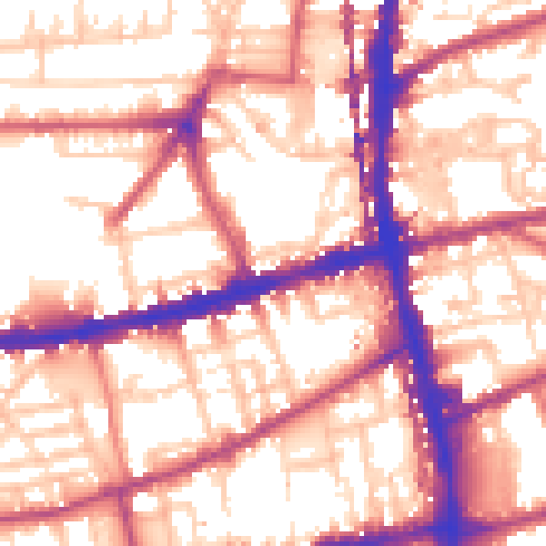 Daytime road noise heatmap for E2 9DY