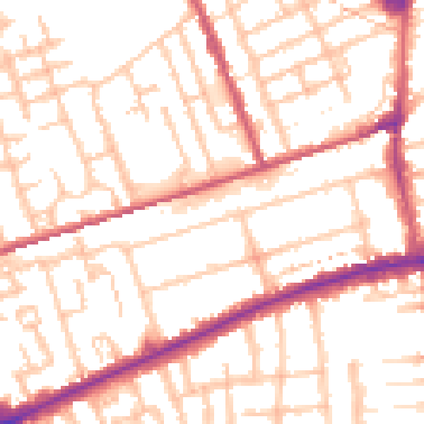 Daytime road noise heatmap for E7 9DT