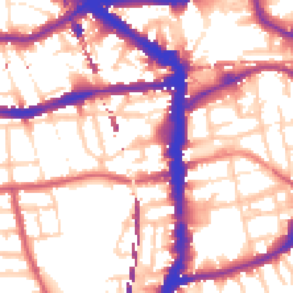 Daytime road noise heatmap for E8 1DW