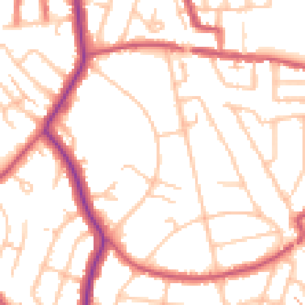 Daytime road noise heatmap for EN1 2DZ