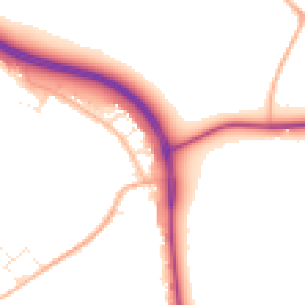 Daytime road noise heatmap for GL54 4NB