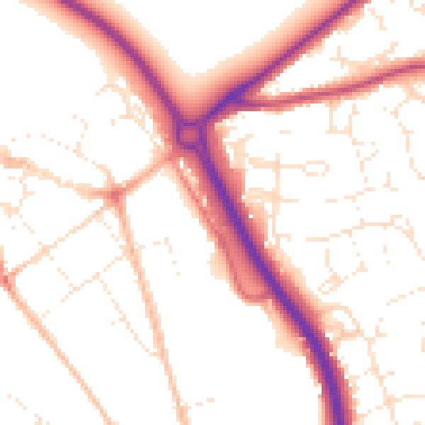 Daytime road noise heatmap for GL7 1BN