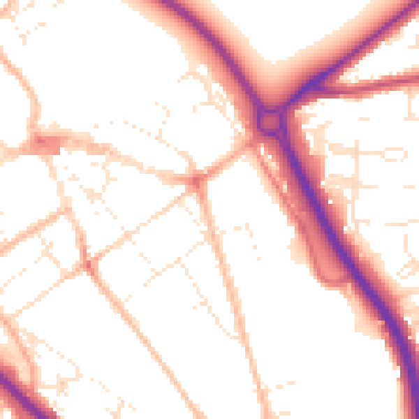 Daytime road noise heatmap for GL7 1EN