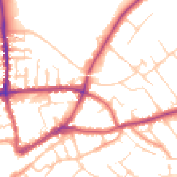 Daytime road noise heatmap for GU1 2AL